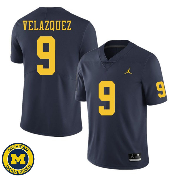 Men's Michigan Wolverines #9 Joey Velazquez Navy High School Jersey